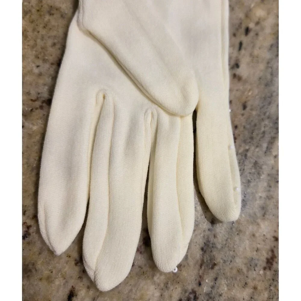 New! Vintage Women's One Size Stretch Nylon Yellow Formal Gloves Beaded Pearly